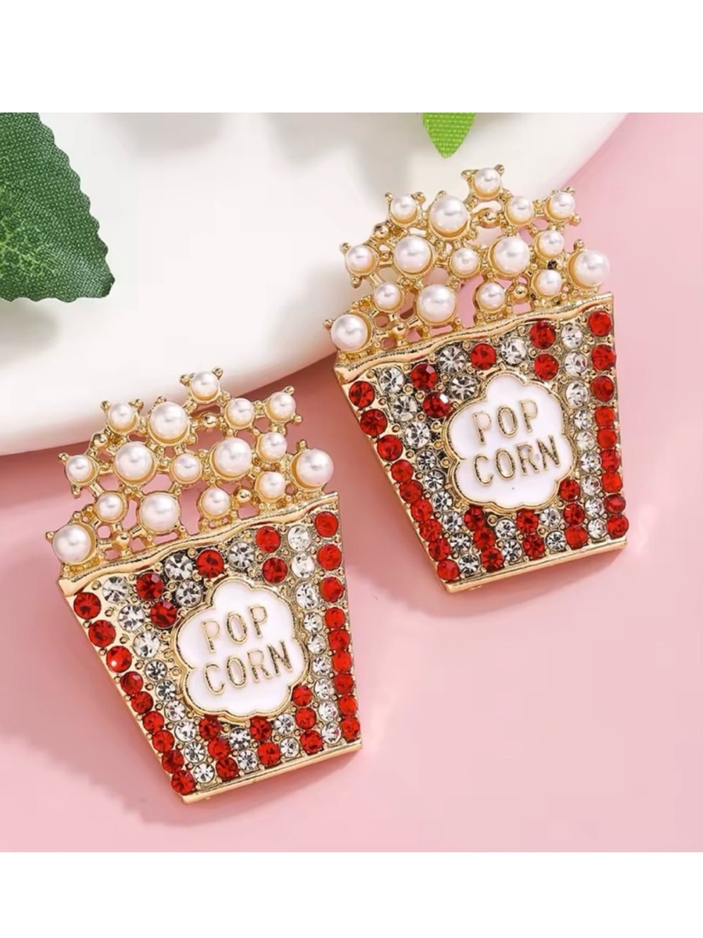 Pearl Popcorn Sparkle Movie
Theater Stud Rhinestone
Earrings Women Fashion NWT